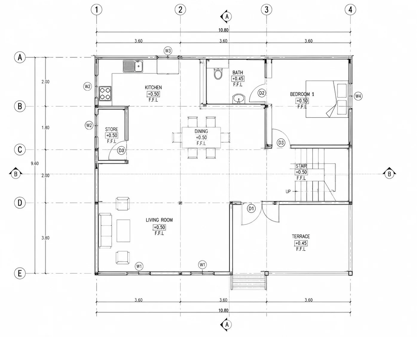 Redrawn residential floor plan