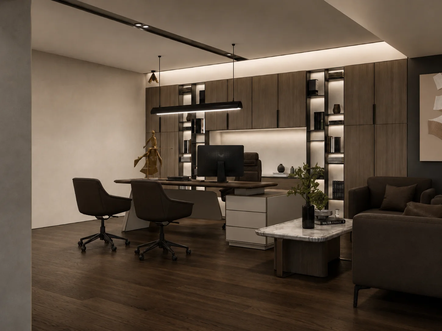 Warm timber office interior used as a mood reference