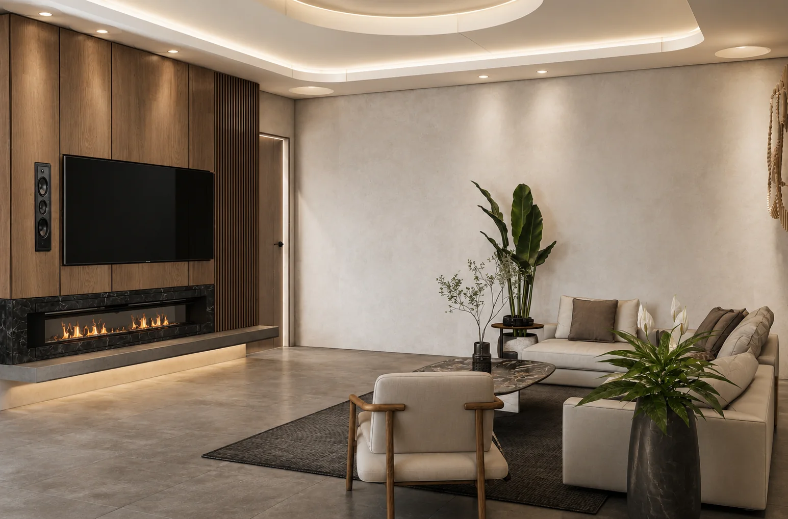 Warm contemporary home interior designed and visualized by Artimist Productions