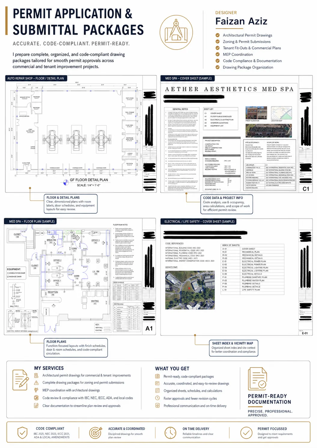 Permit drawing set with architectural plan information