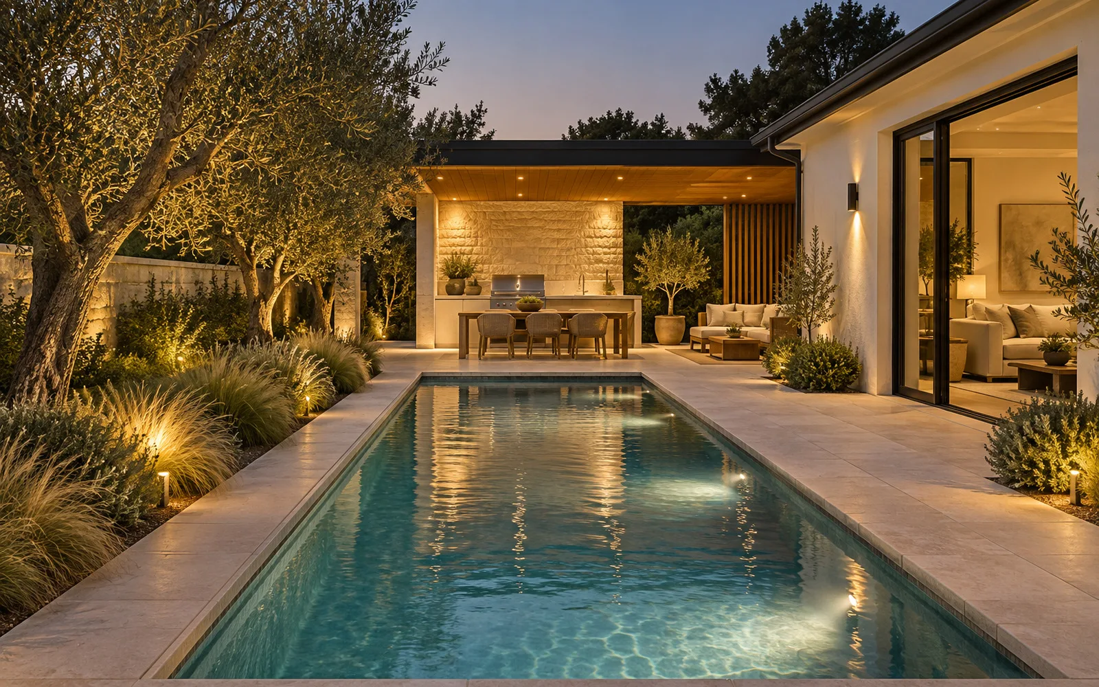 Pool Evening from the photorealistic residential exterior concept study
