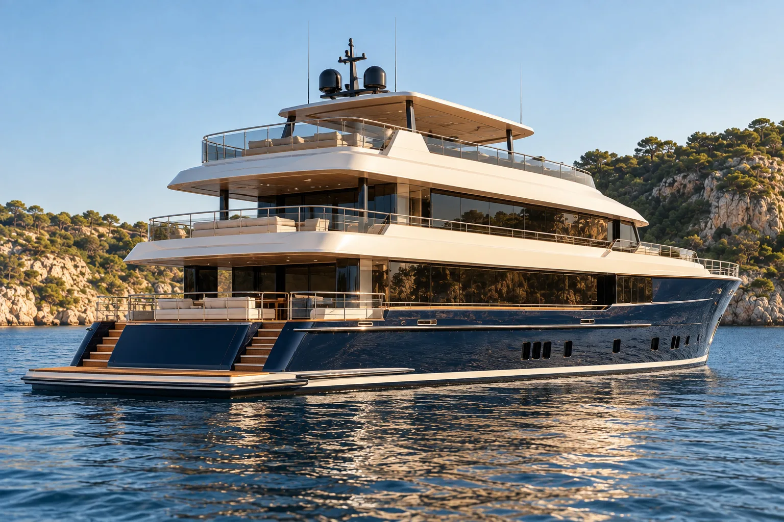 Exterior Stern from the yacht exterior concept and deck planning concept study