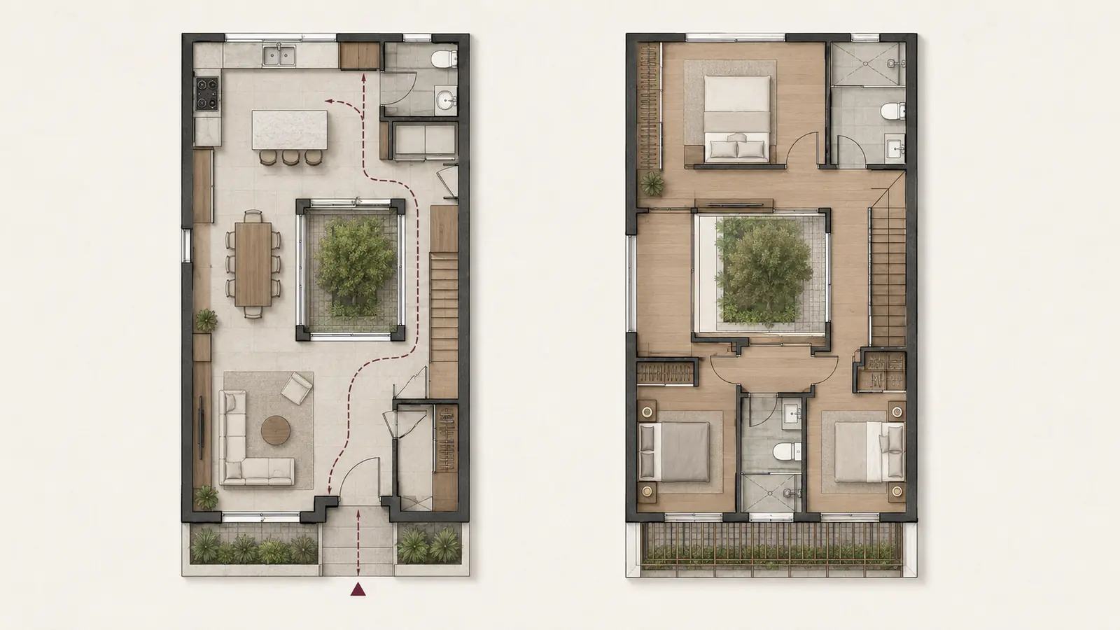 Compact courtyard house floor plans