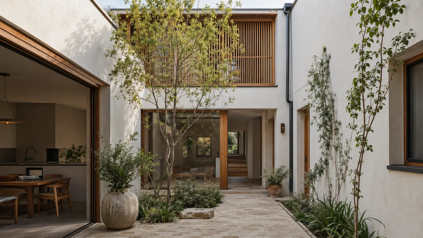 Photoreal compact courtyard house exterior