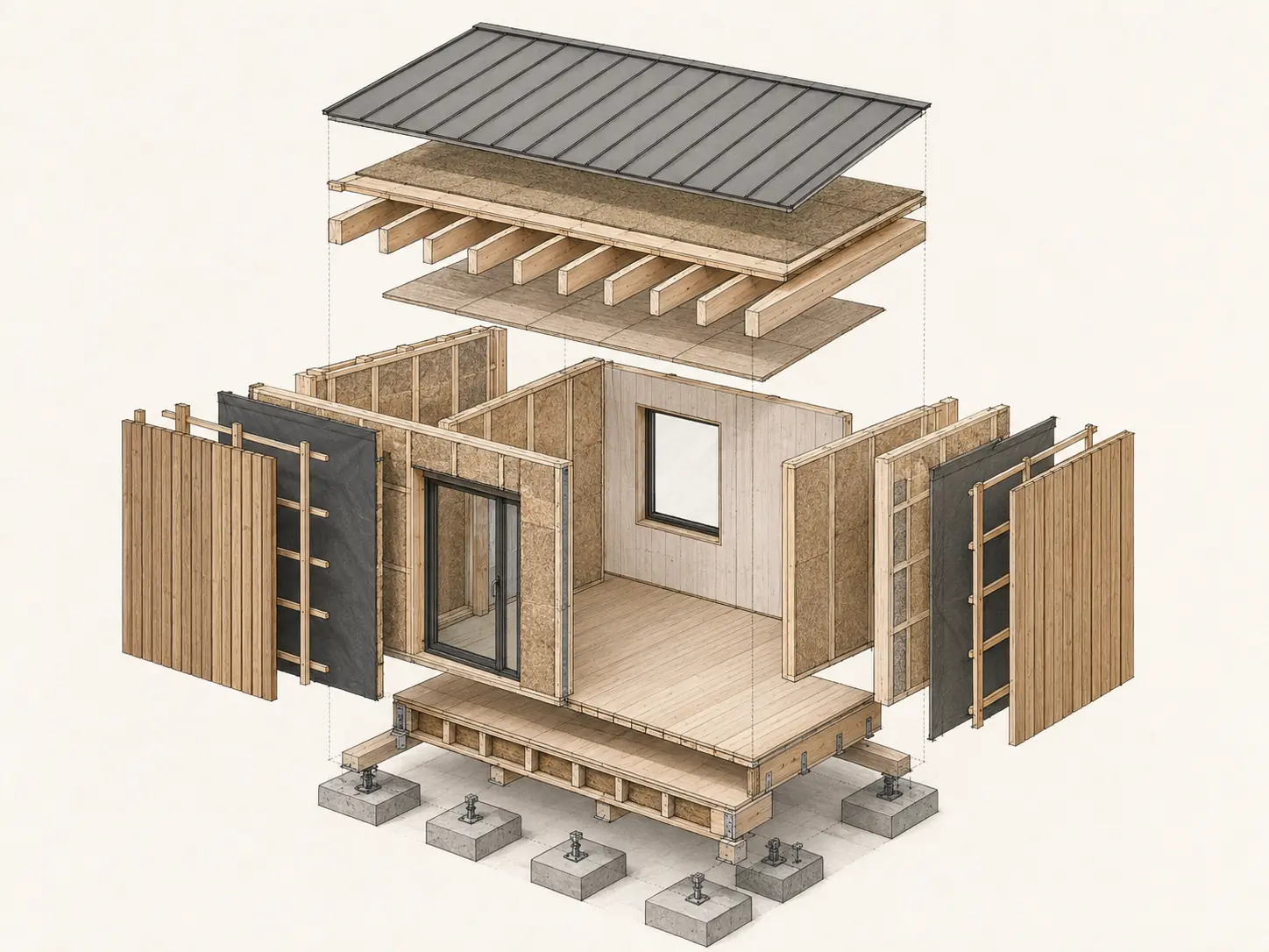 Exploded low-carbon pavilion assembly
