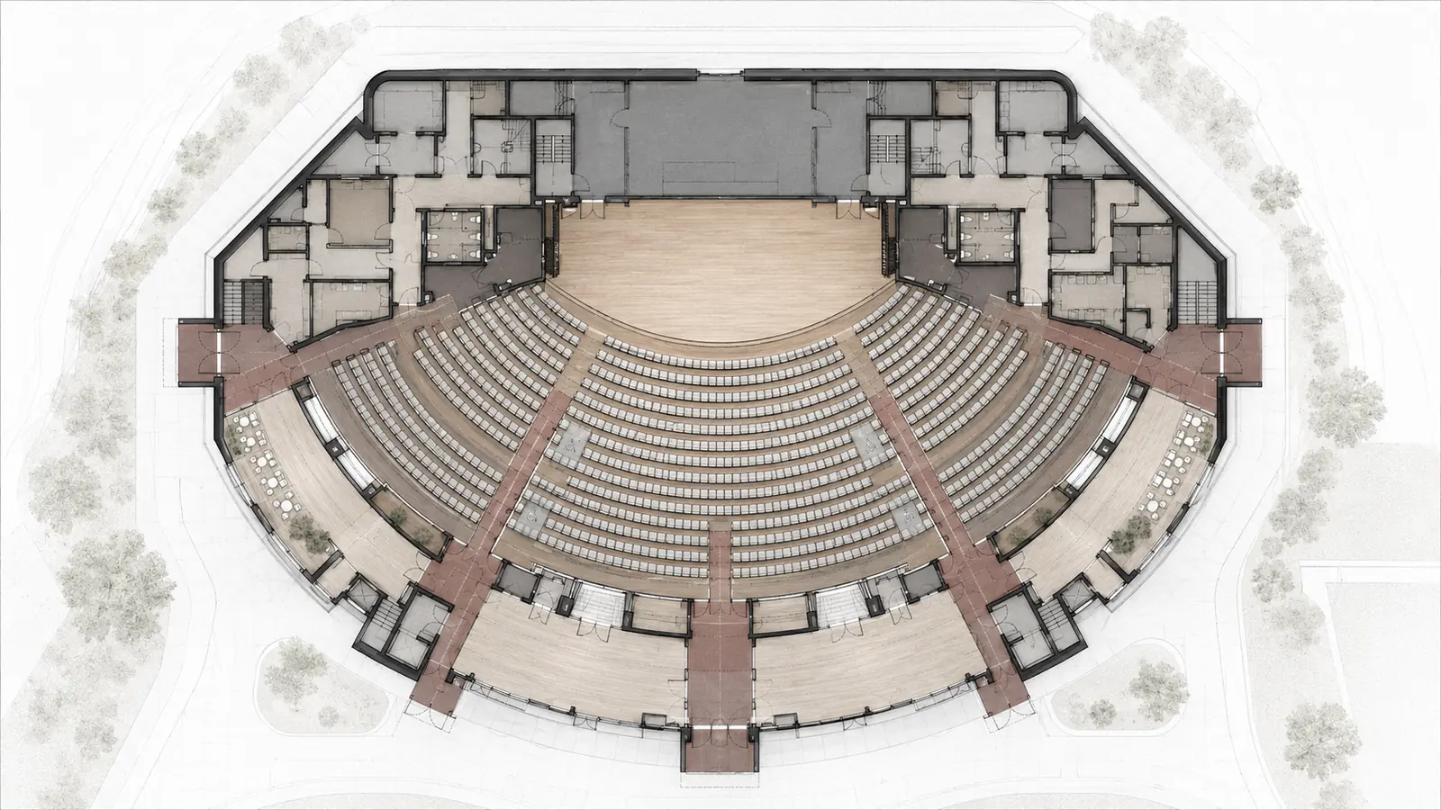 Fan-shaped learning auditorium plan