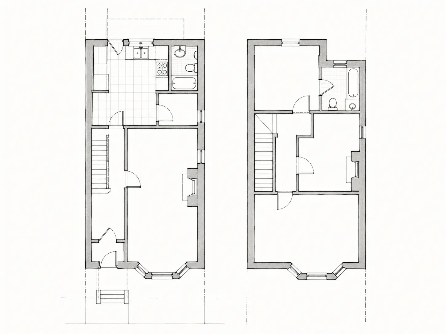Existing-condition townhouse floor plans