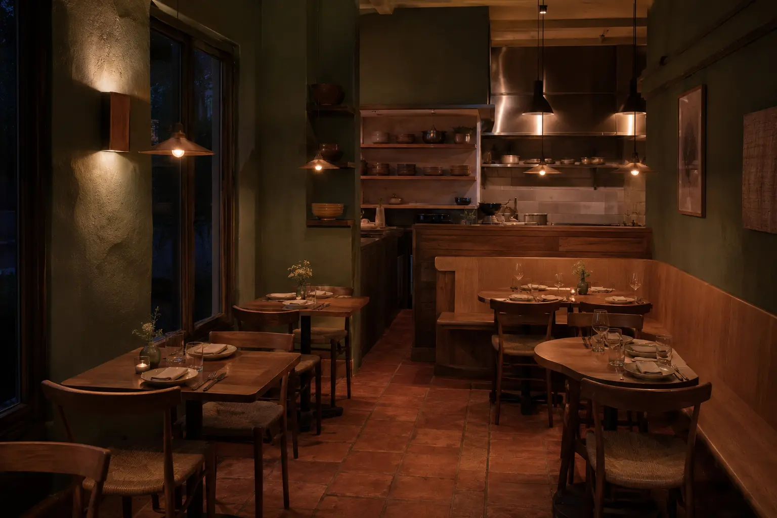 Ultra-realistic small neighborhood restaurant interior