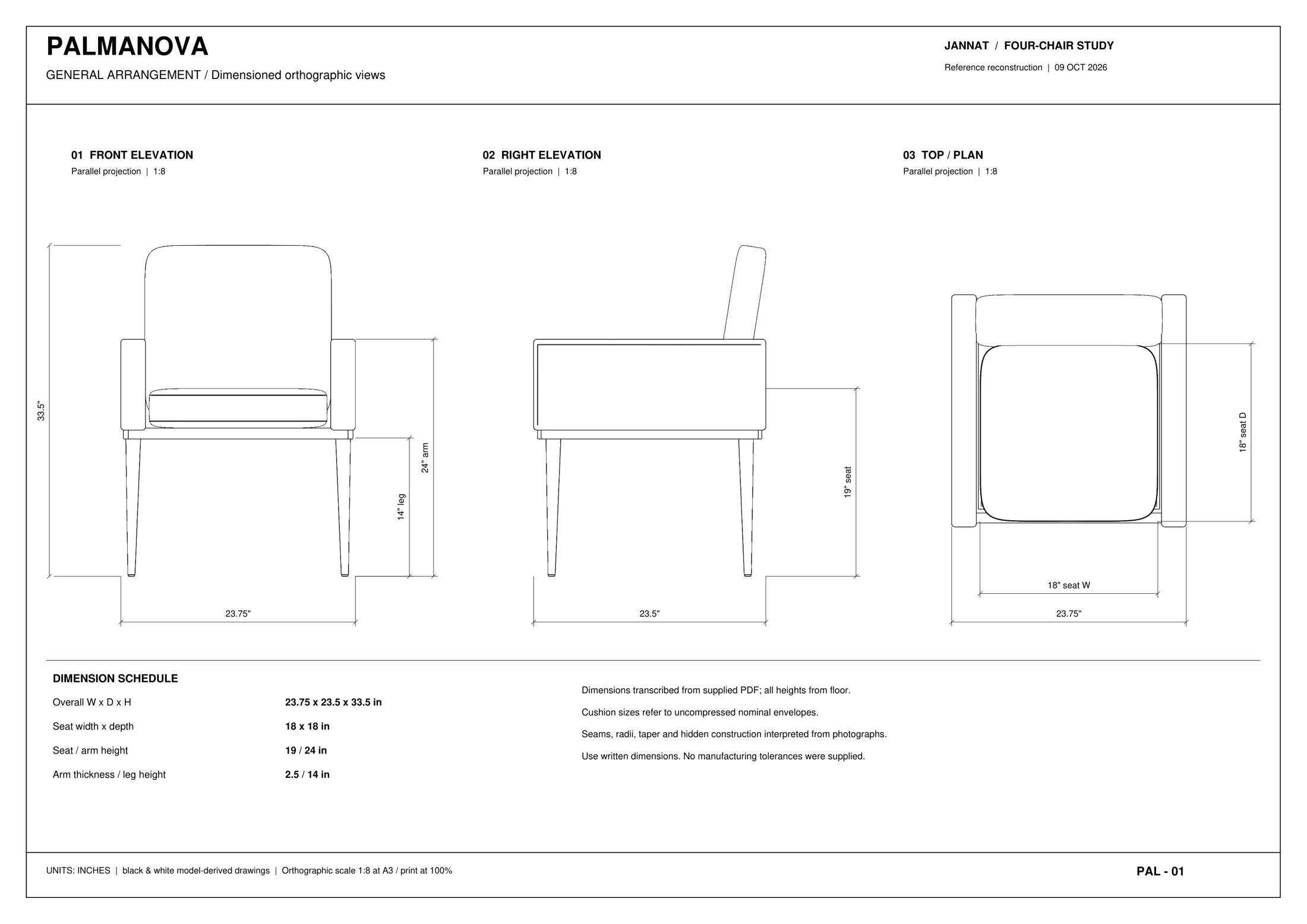 Palmanova chair drawing sheet