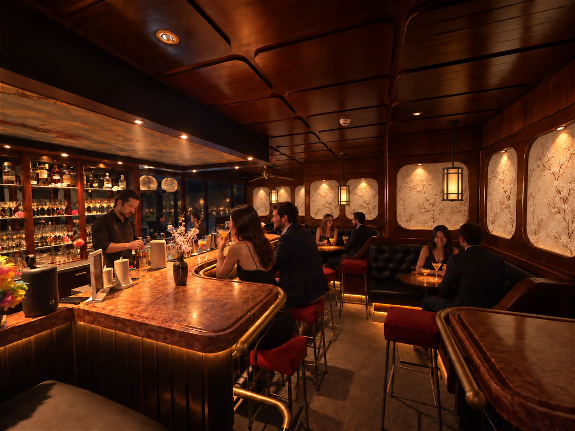 Additional lounge interior visualization with layered hospitality lighting