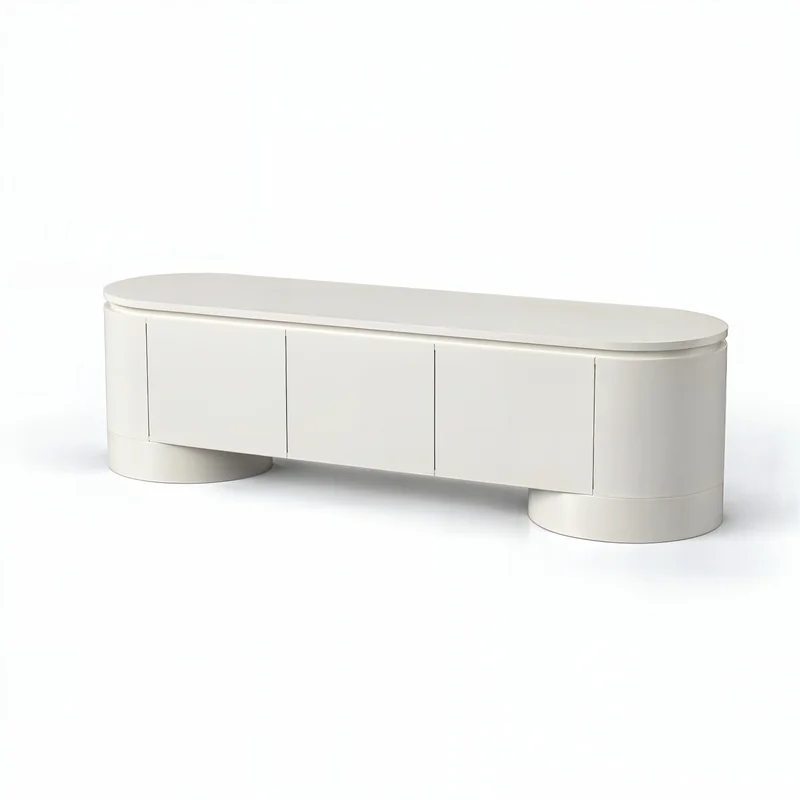 Rounded white Rafi furniture piece shown closed against a neutral background