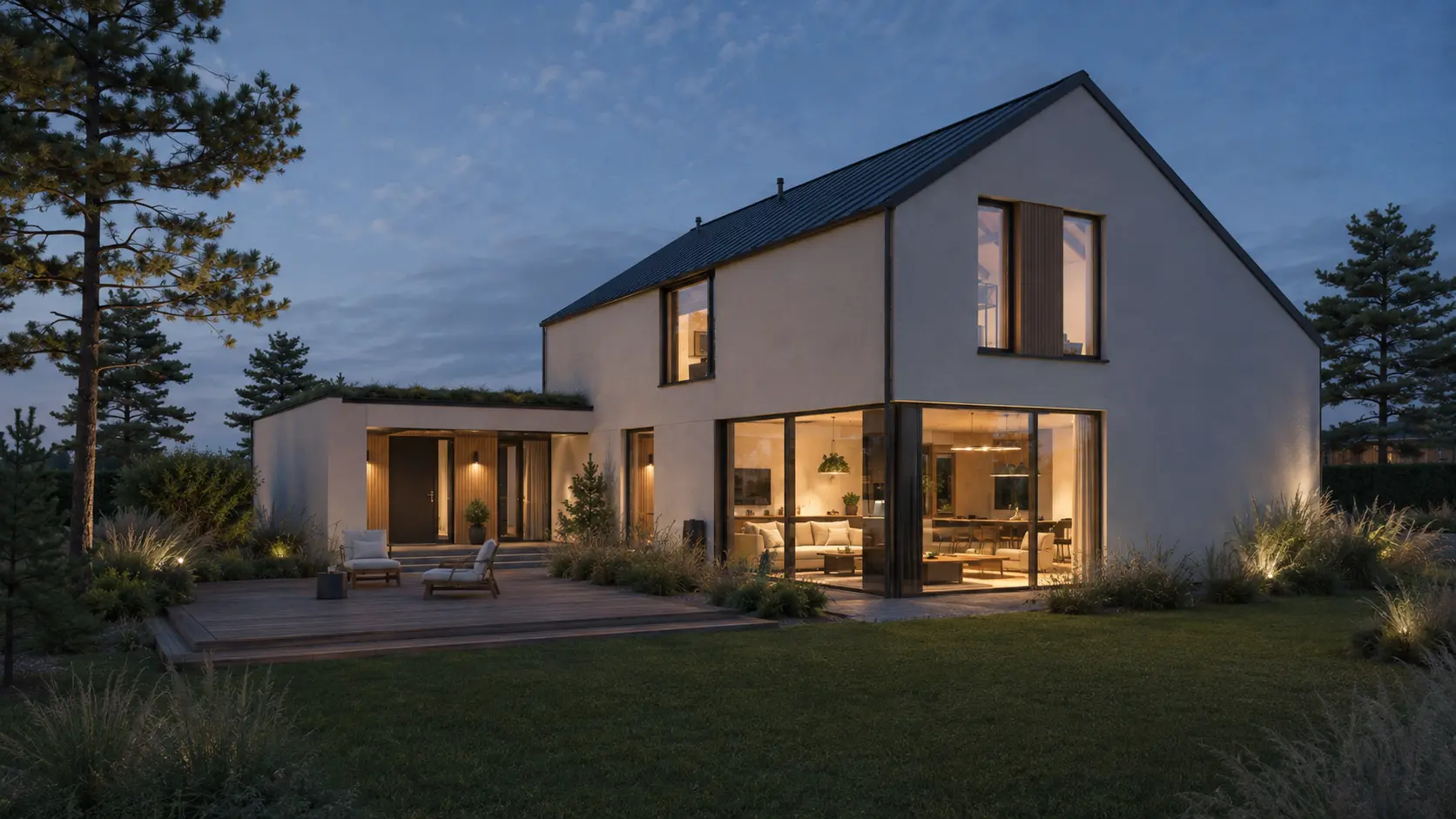 Forest House at twilight